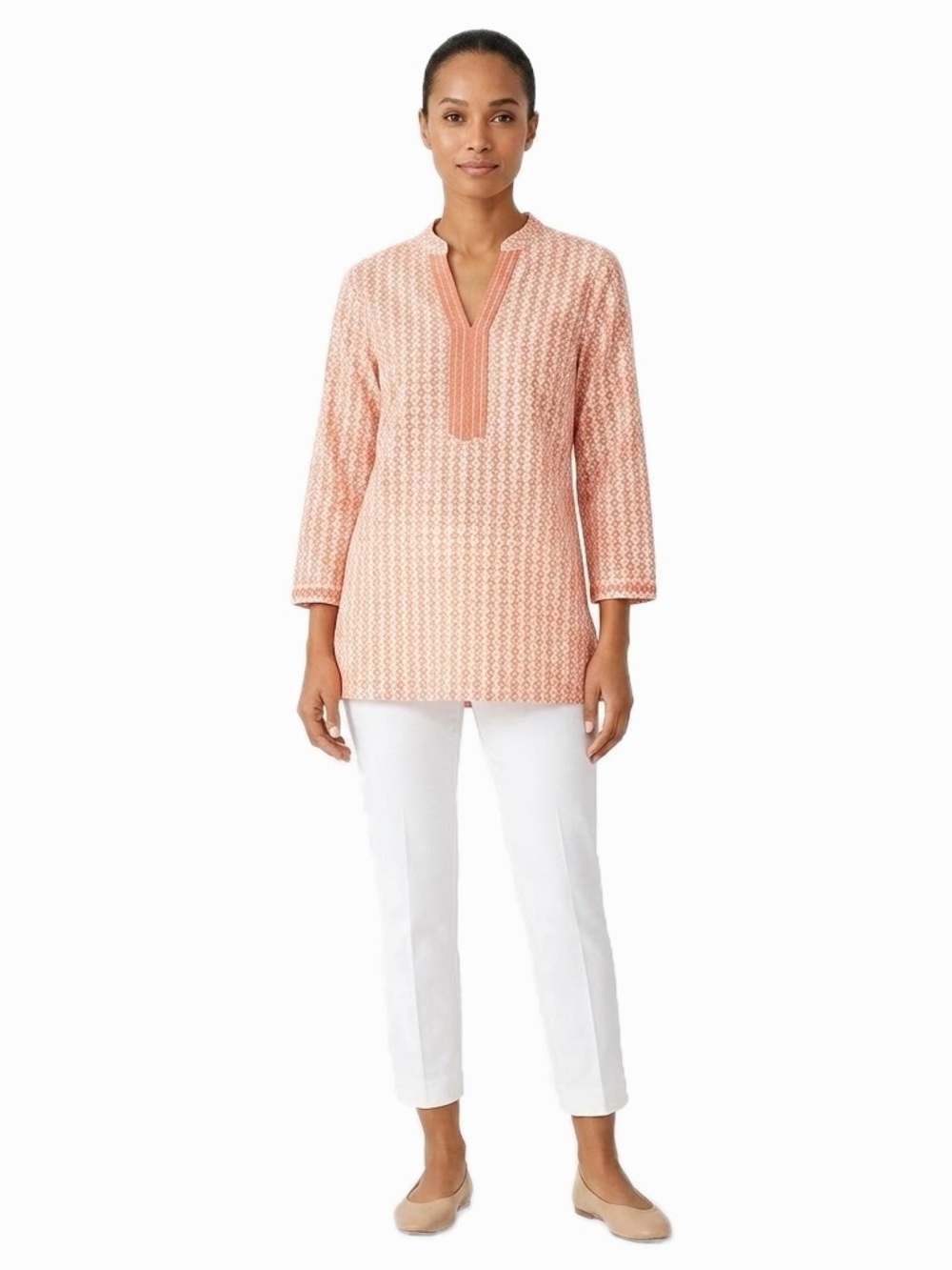 Brooks Brothers 346 Orange and White Geometric Tunic Top